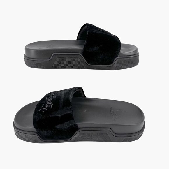 Christian Louboutin 'Navy Pool' Slide Sandals Size 37 US 7 Black Velvet Logo 26 - Picture 10 of 12